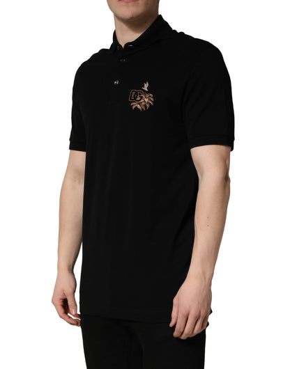 Dolce & Gabbana Zwart DG Logo Palmbladeren Borduurwerk Polo T-shirt