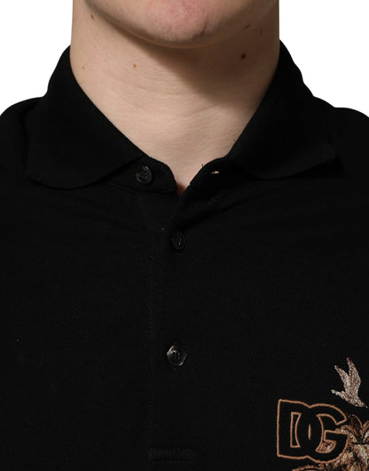 Dolce & Gabbana Zwart DG Logo Palmbladeren Borduurwerk Polo T-shirt