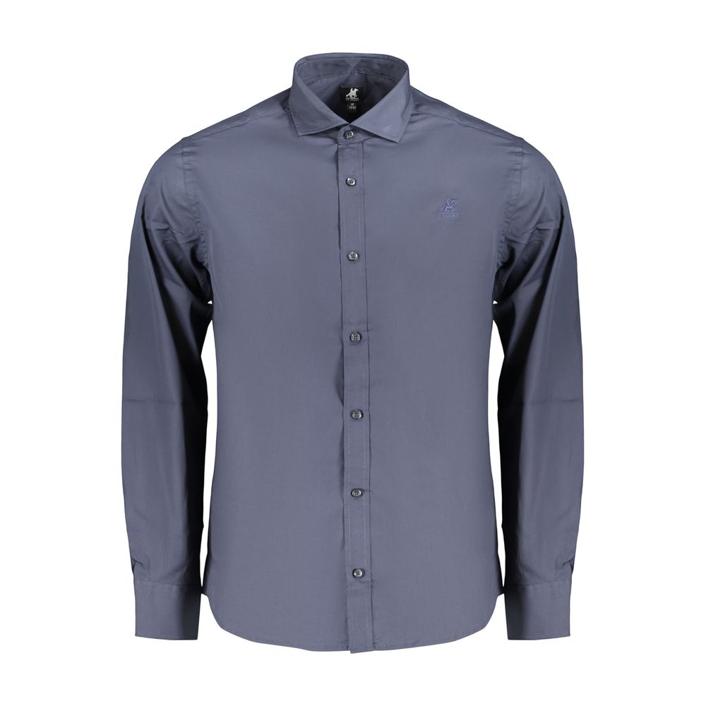 U.S. Grand Blue Cotton Men's Shirt - Elegant Long Sleeve