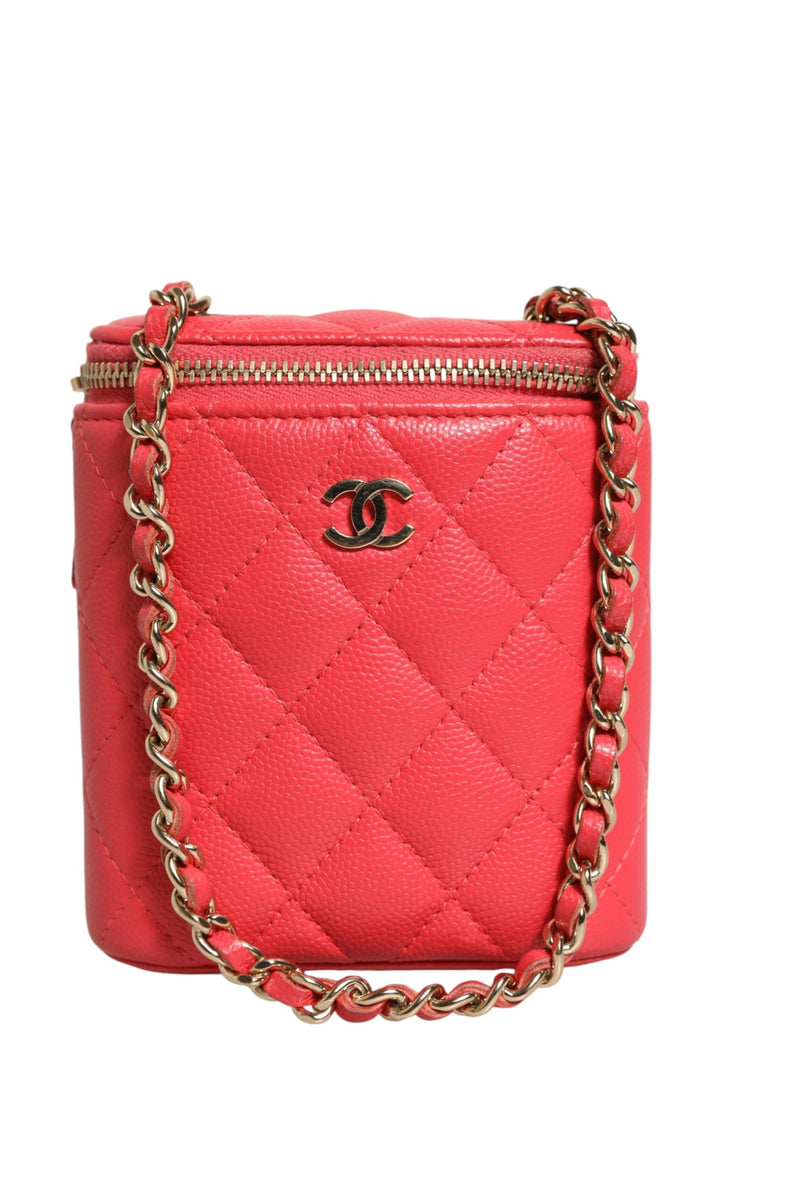 Chanel Red Caviar Quilted Small Vertical Coco Beauty Vanity Case