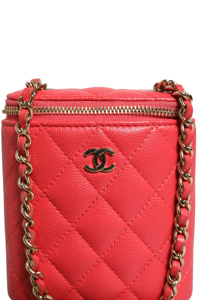 Chanel Red Caviar Quilted Small Vertical Coco Beauty Vanity Case