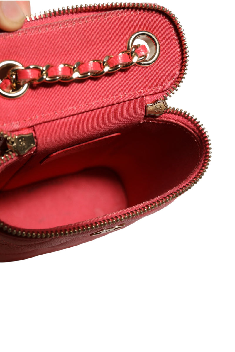 Chanel Red Caviar Quilted Small Vertical Coco Beauty Vanity Case