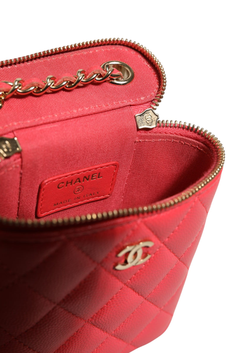Chanel Red Caviar Quilted Small Vertical Coco Beauty Vanity Case
