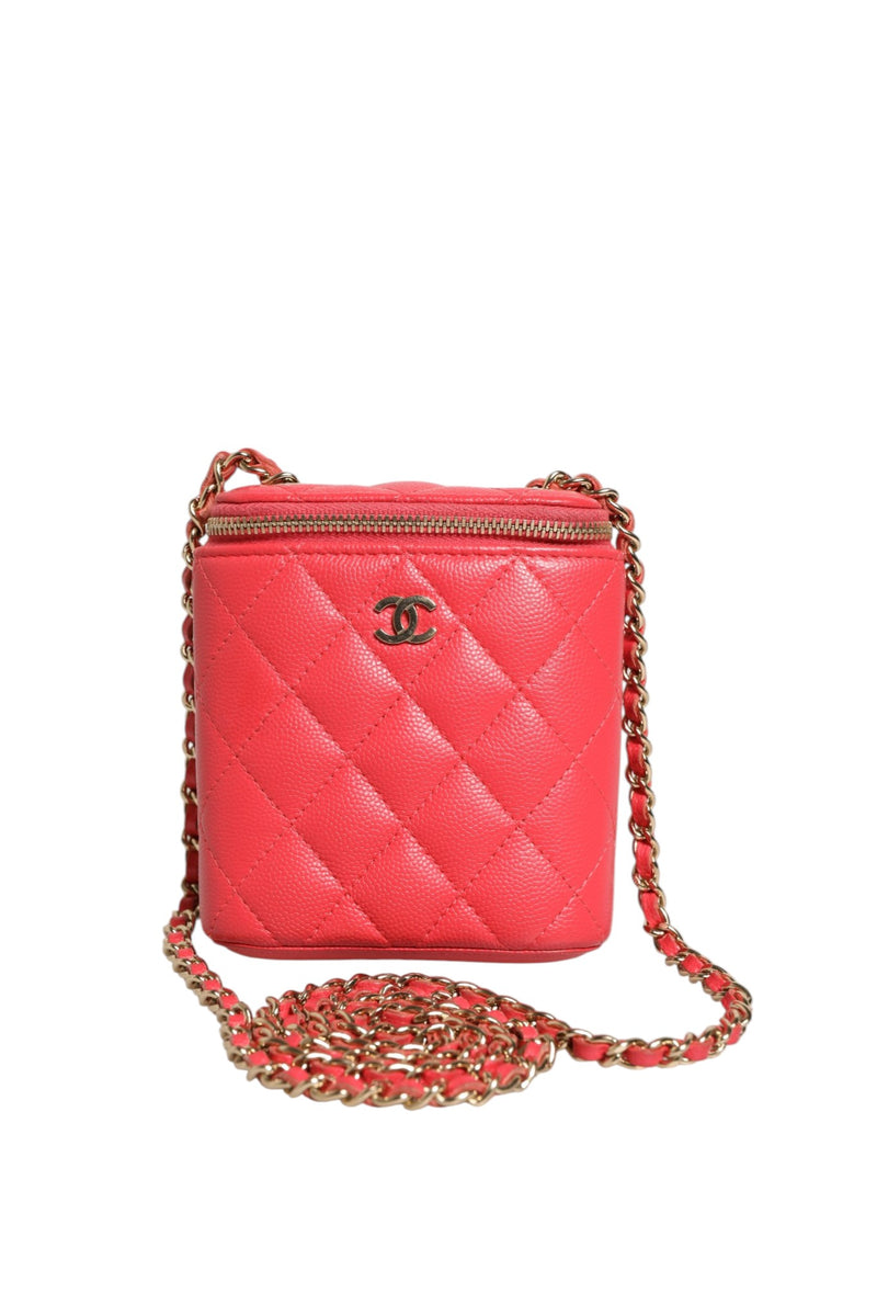 Chanel Red Caviar Quilted Small Vertical Coco Beauty Vanity Case
