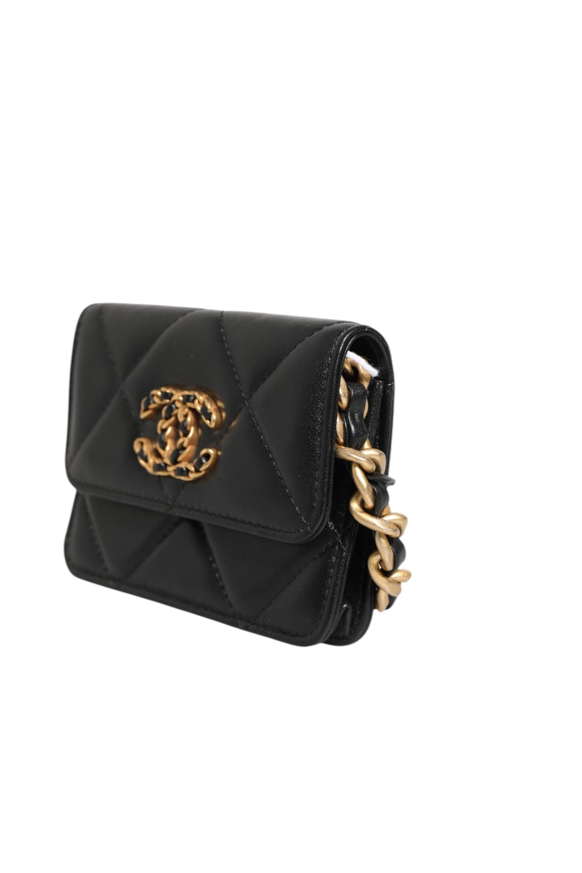 Chanel 19 Porte-Monnaie à Rabat en Cuir Matelassé Noir Bandoulière