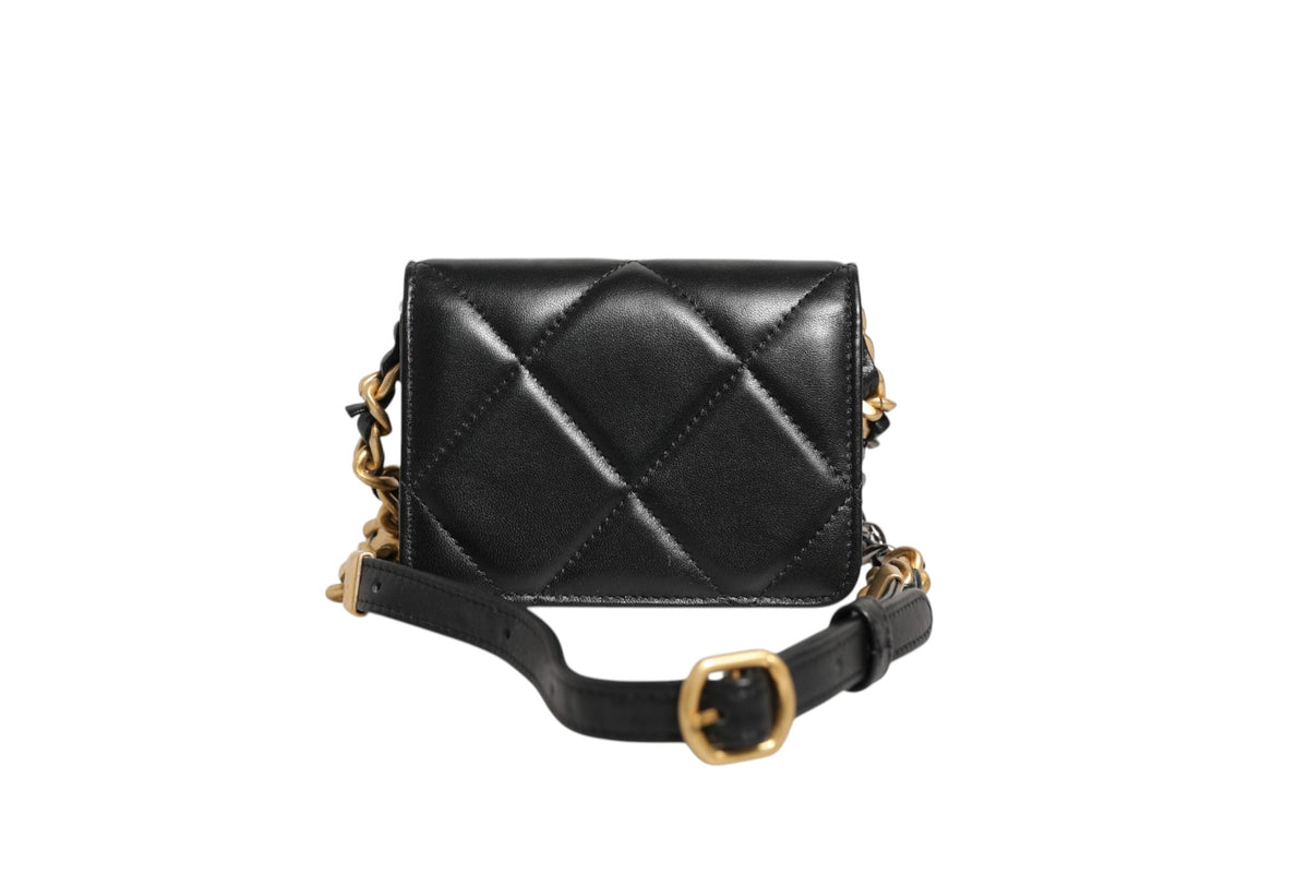 Chanel 19 Porte-Monnaie à Rabat en Cuir Matelassé Noir Bandoulière