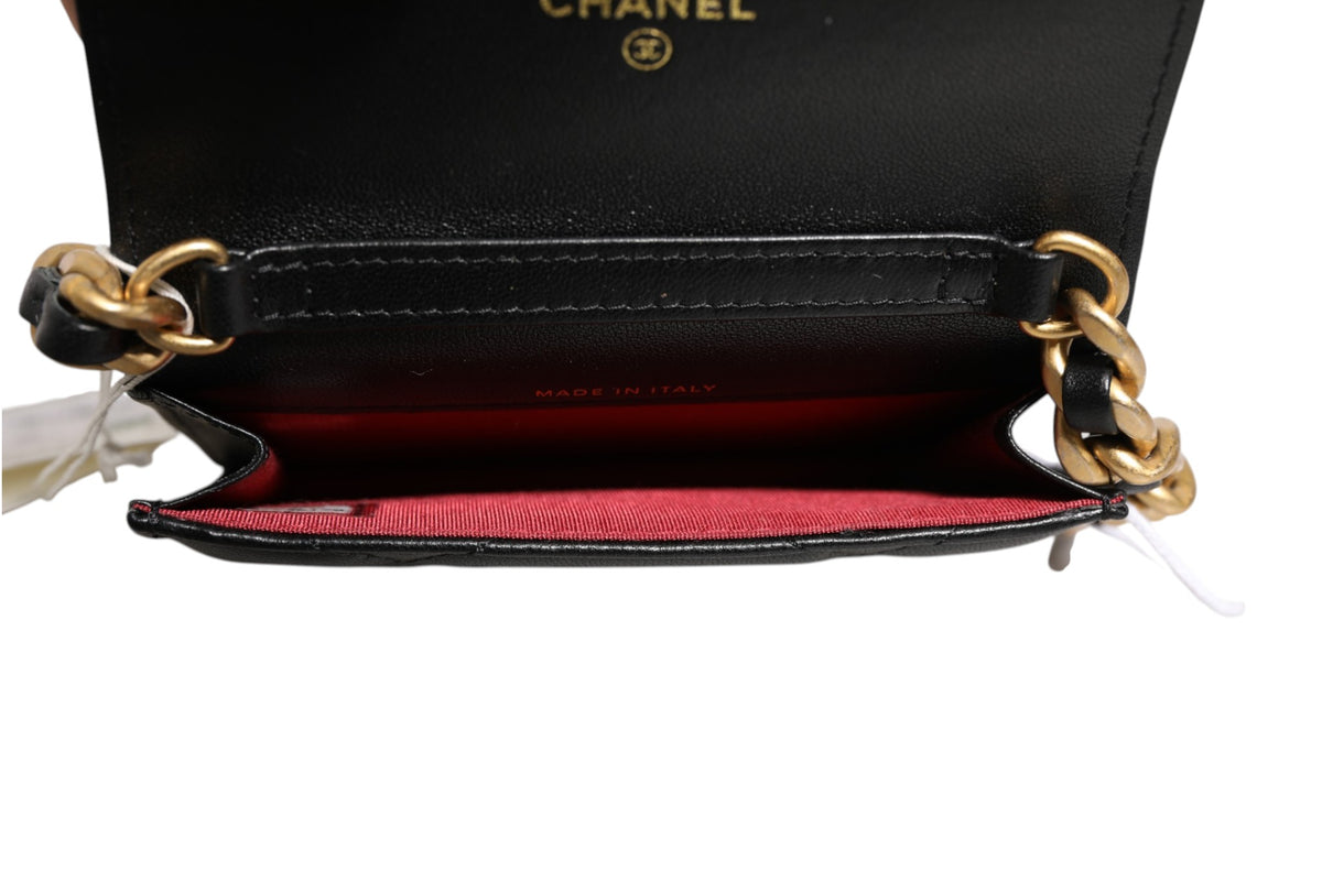 Chanel 19 Porte-Monnaie à Rabat en Cuir Matelassé Noir Bandoulière