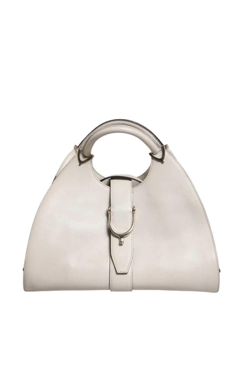 Gucci White Leather Stirrup Top Handle Bag