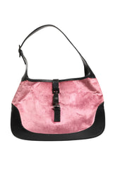Gucci Jackie Pink Velvet and Black Leather Shoulder Bag