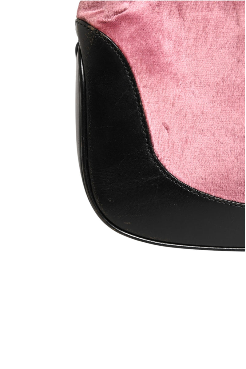 Gucci Jackie Pink Velvet and Black Leather Shoulder Bag