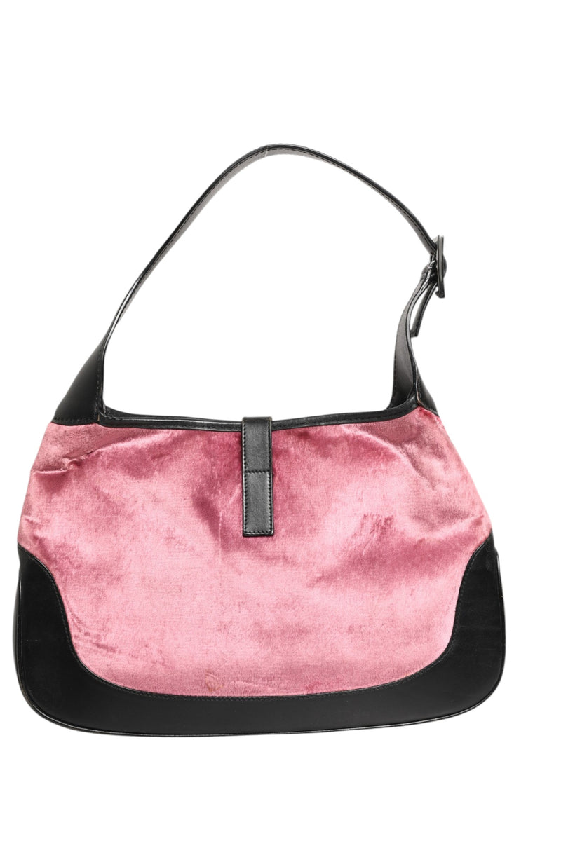 Gucci Jackie Pink Velvet and Black Leather Shoulder Bag