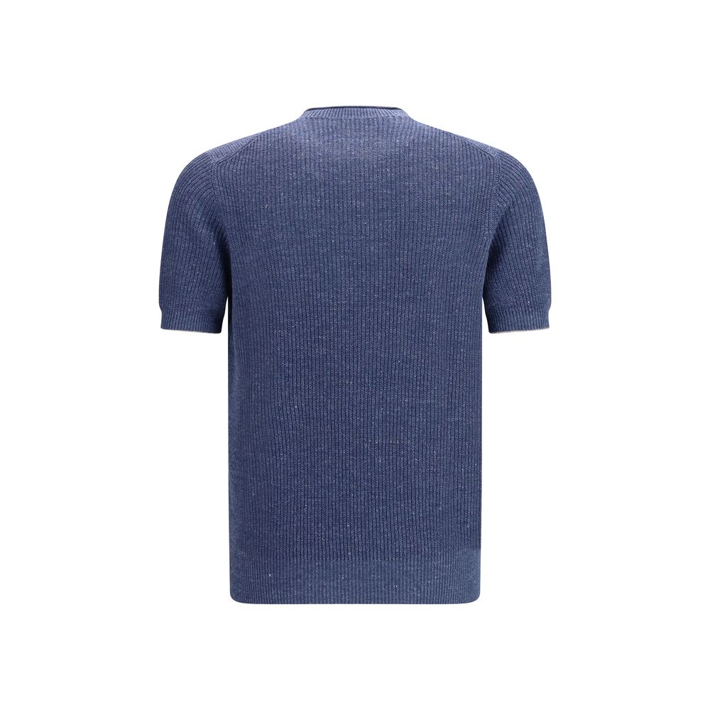 Brunello Cucinelli Blue Linen T-Shirt for Men