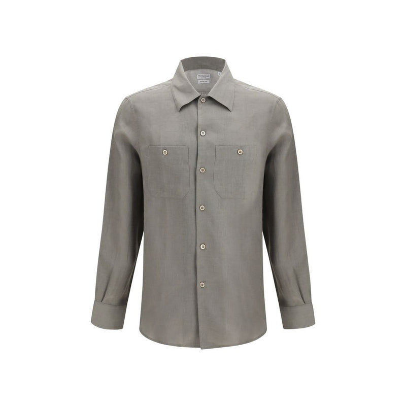 Brunello Cucinelli Bicolor Linen Dress Shirt for Men