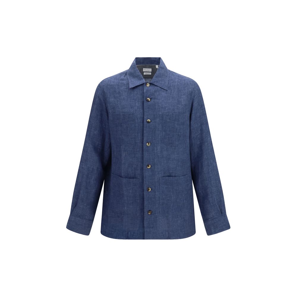 Brunello Cucinelli Blue Linen Blouse for Men - Oversized Fit