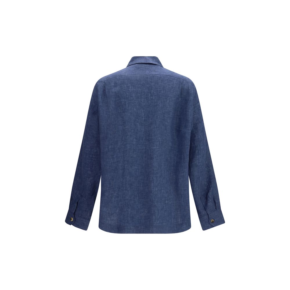 Brunello Cucinelli Blue Linen Blouse for Men - Oversized Fit