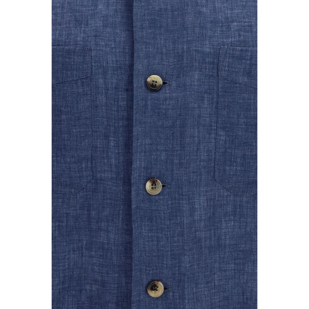 Brunello Cucinelli Blue Linen Blouse for Men - Oversized Fit
