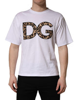 T-shirt en coton pour homme Dolce & Gabbana blanc imprimé léopard avec logo DG