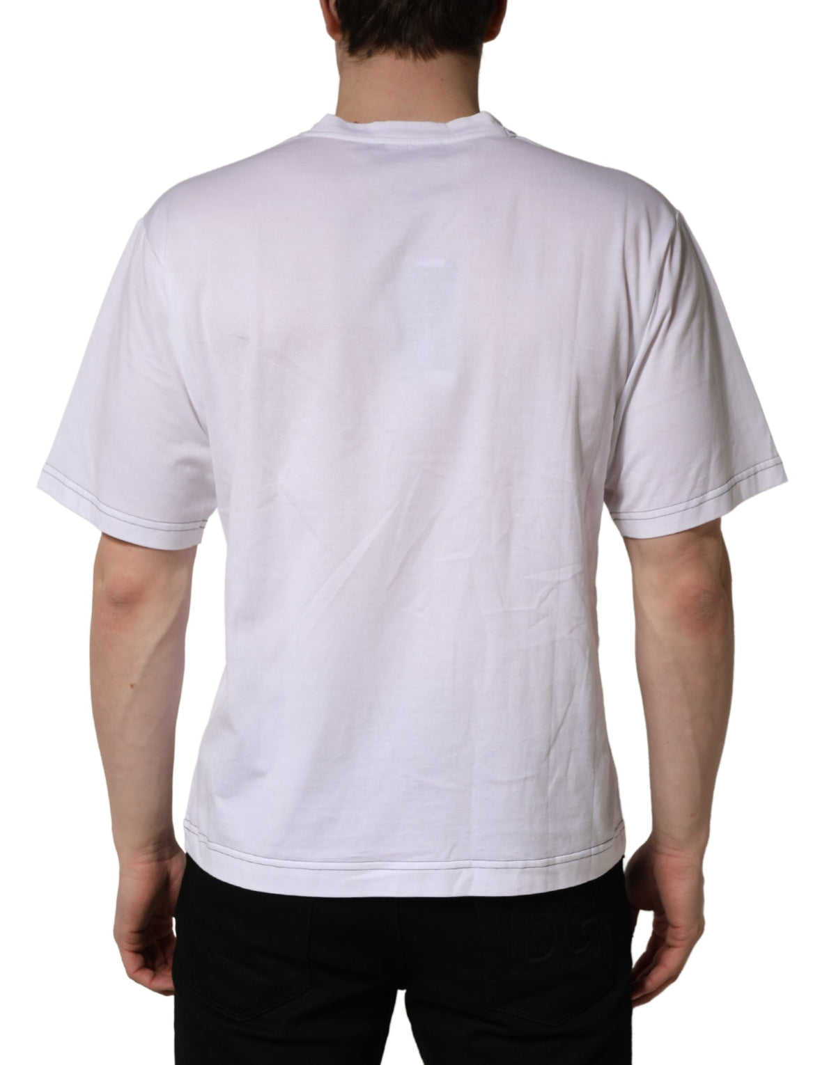 T-shirt en coton pour homme Dolce & Gabbana blanc imprimé léopard avec logo DG
