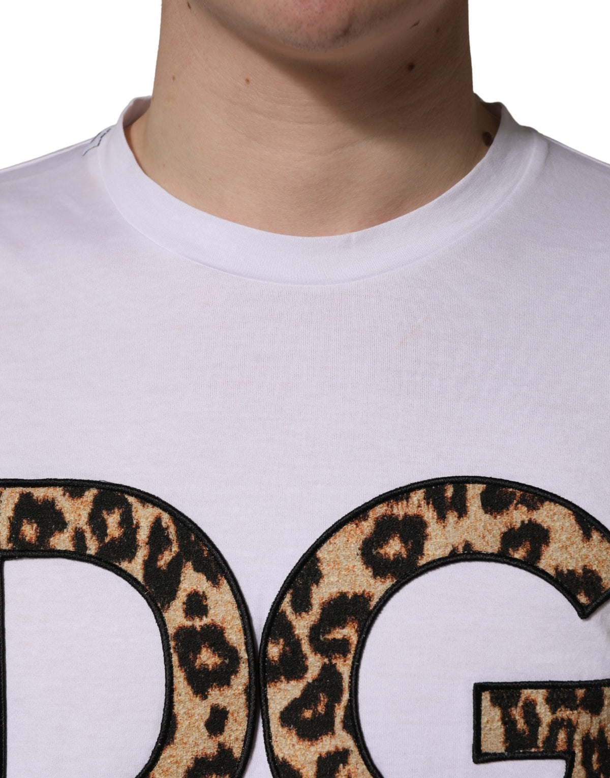 T-shirt en coton pour homme Dolce & Gabbana blanc imprimé léopard avec logo DG