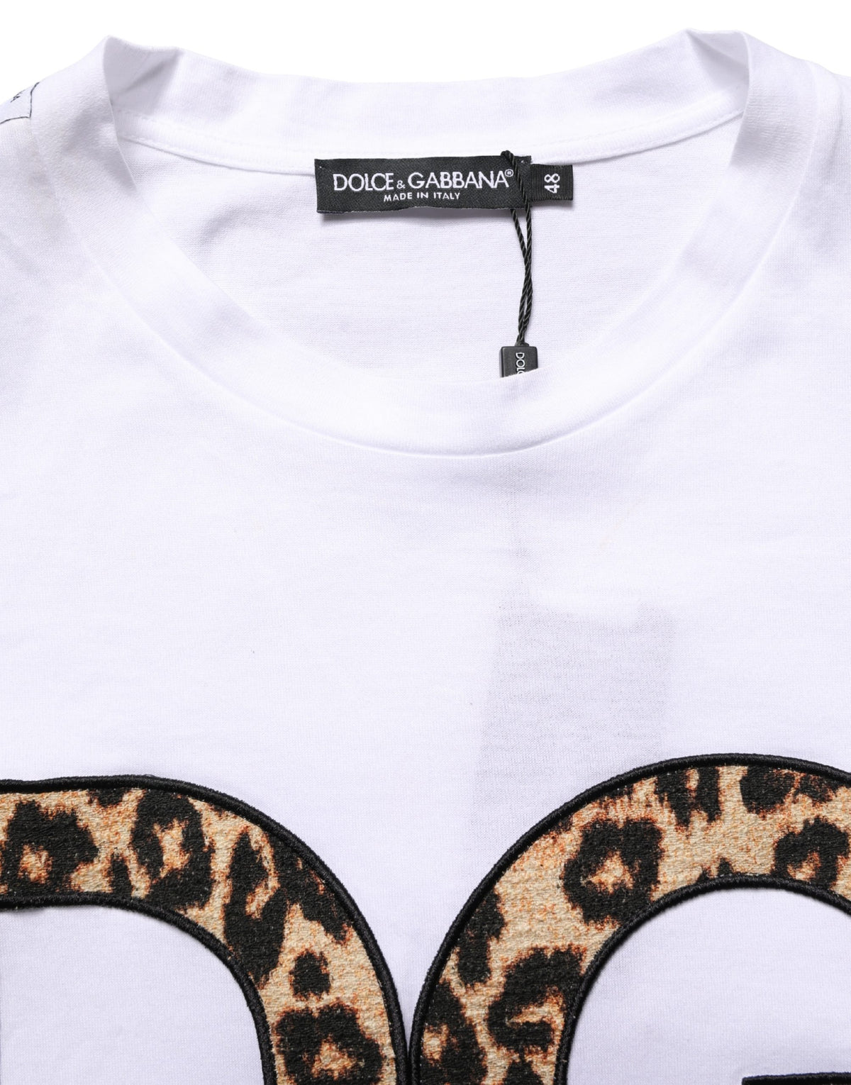 T-shirt en coton pour homme Dolce & Gabbana blanc imprimé léopard avec logo DG