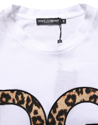 T-shirt en coton pour homme Dolce & Gabbana blanc imprimé léopard avec logo DG