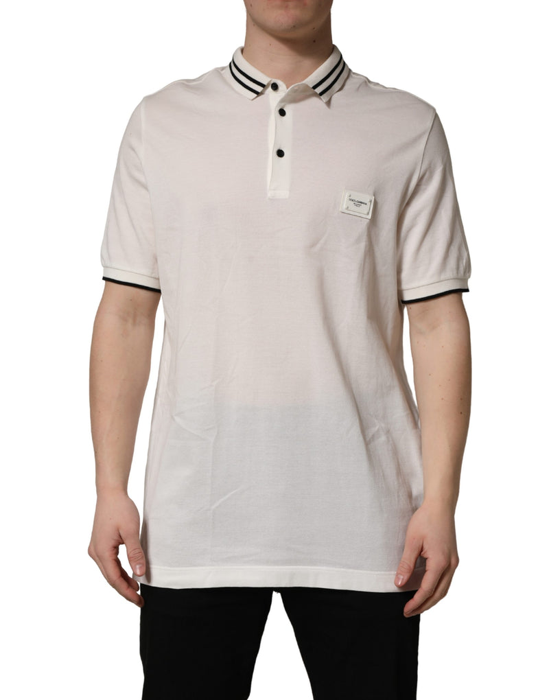 Dolce & Gabbana White Logo Plaque Short Sleeve Polo T-shirt