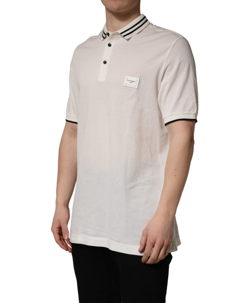 Dolce & Gabbana White Logo Plaque Short Sleeve Polo T-shirt