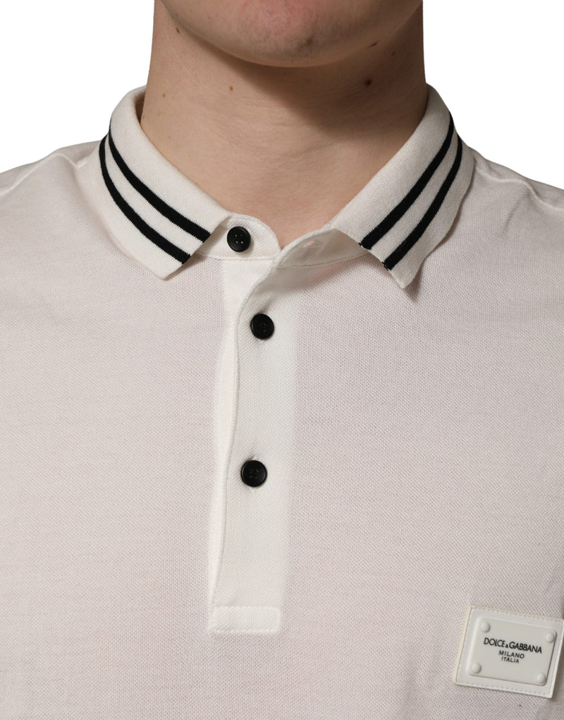 Dolce & Gabbana White Logo Plaque Short Sleeve Polo T-shirt