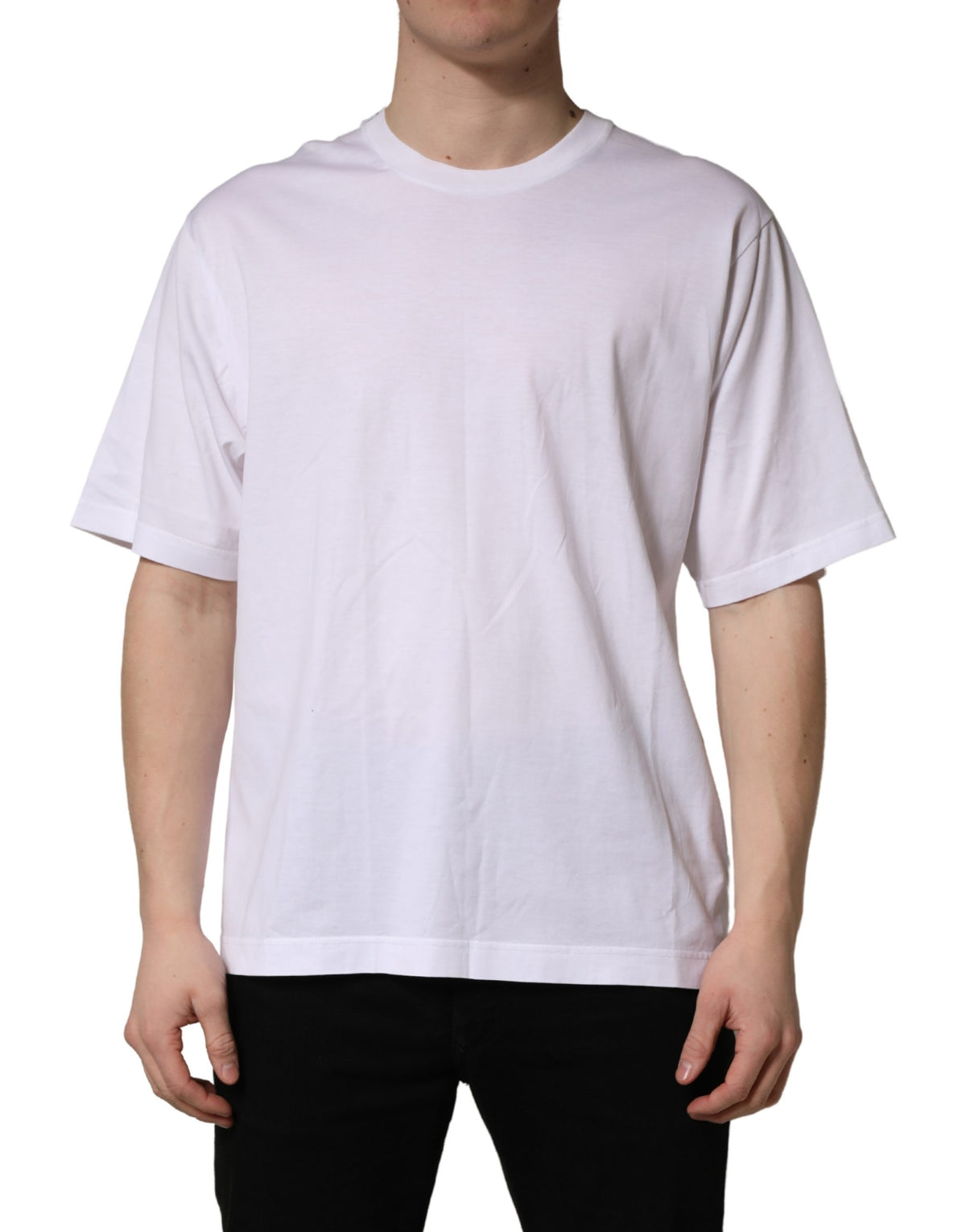 T-shirt Dolce & Gabbana blanc en coton, coupe oversize, col rond pour homme