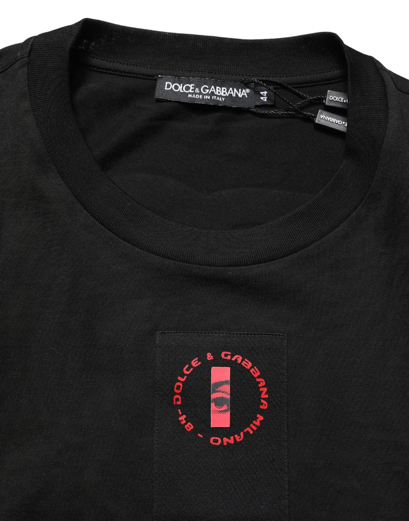 Dolce & Gabbana Black Cotton Jersey Logo Patch Crew Neck T-shirt
