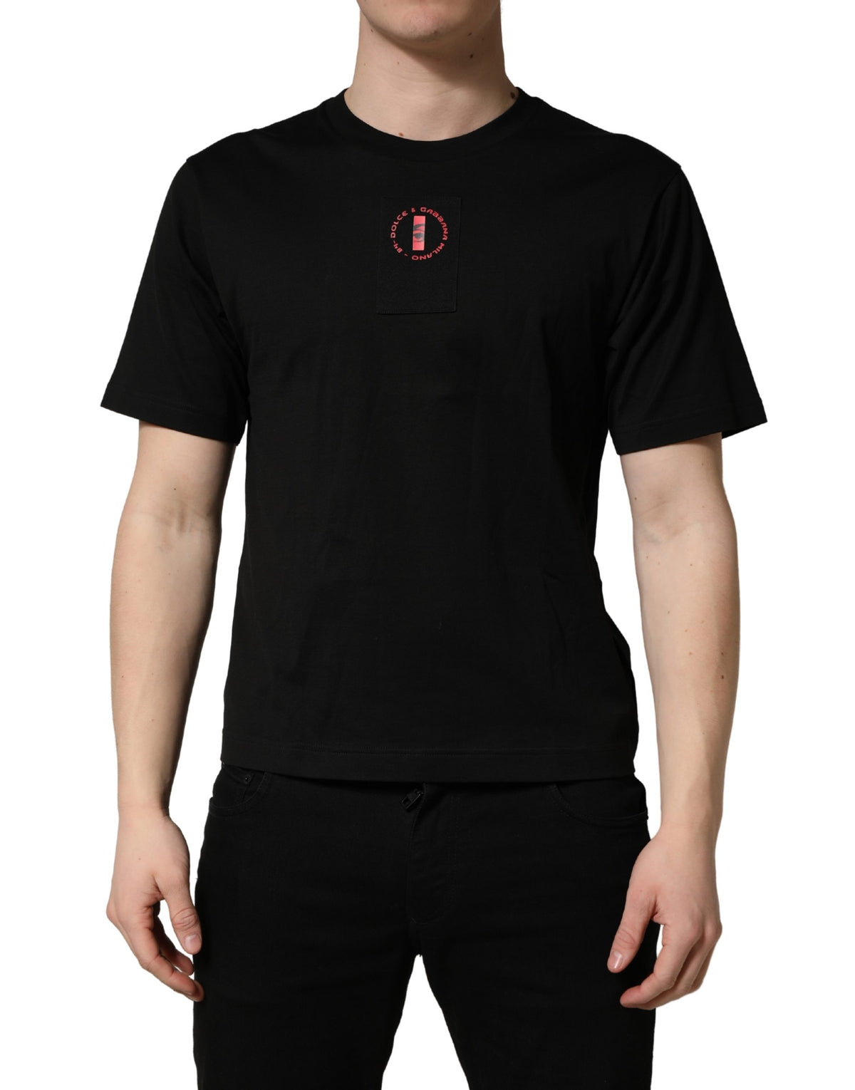 T-shirt ras du cou Dolce & Gabbana en jersey de coton noir avec patch logo