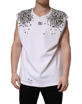 T-shirt sans manches à col rond Dolce & Gabbana blanc avec strass