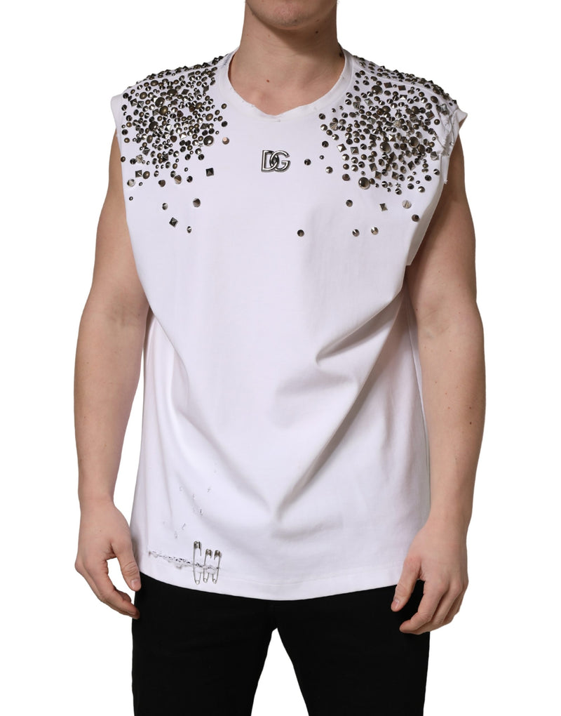 T-shirt sans manches à col rond Dolce & Gabbana blanc avec strass