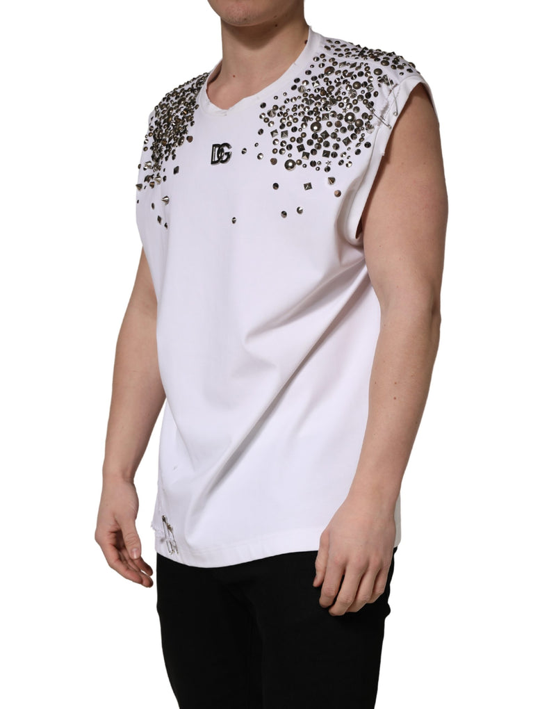 T-shirt sans manches à col rond Dolce & Gabbana blanc avec strass