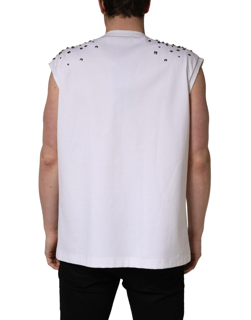 T-shirt sans manches à col rond Dolce & Gabbana blanc avec strass