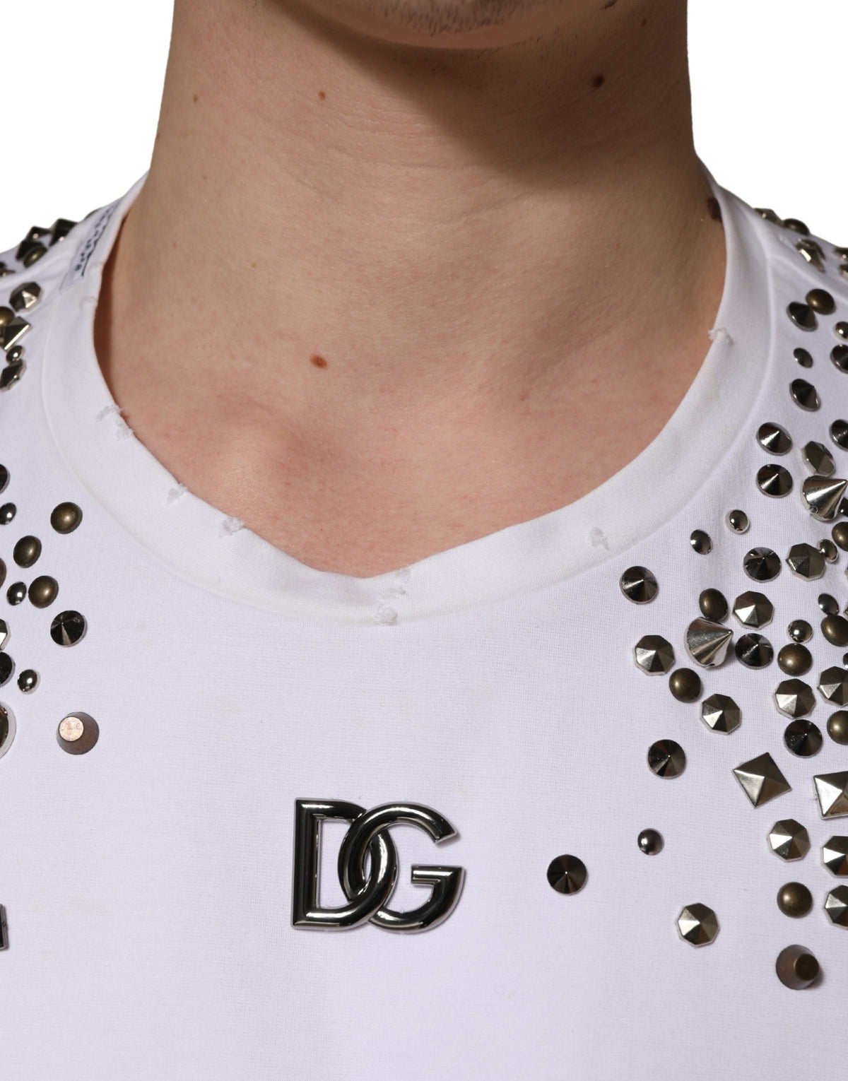 T-shirt sans manches à col rond Dolce & Gabbana blanc avec strass