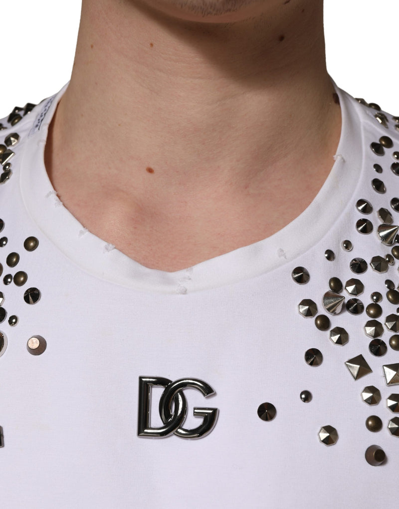 T-shirt sans manches à col rond Dolce & Gabbana blanc avec strass