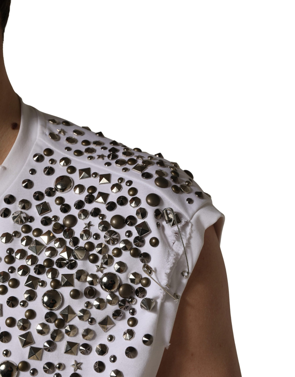 T-shirt sans manches à col rond Dolce & Gabbana blanc avec strass