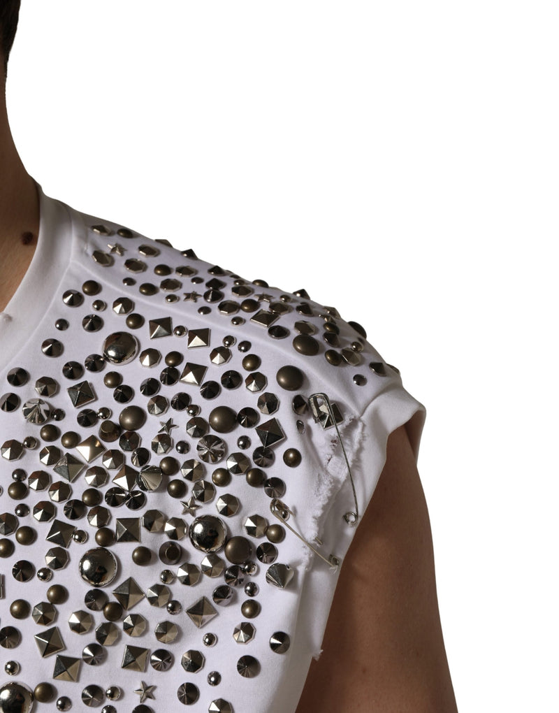 T-shirt sans manches à col rond Dolce & Gabbana blanc avec strass
