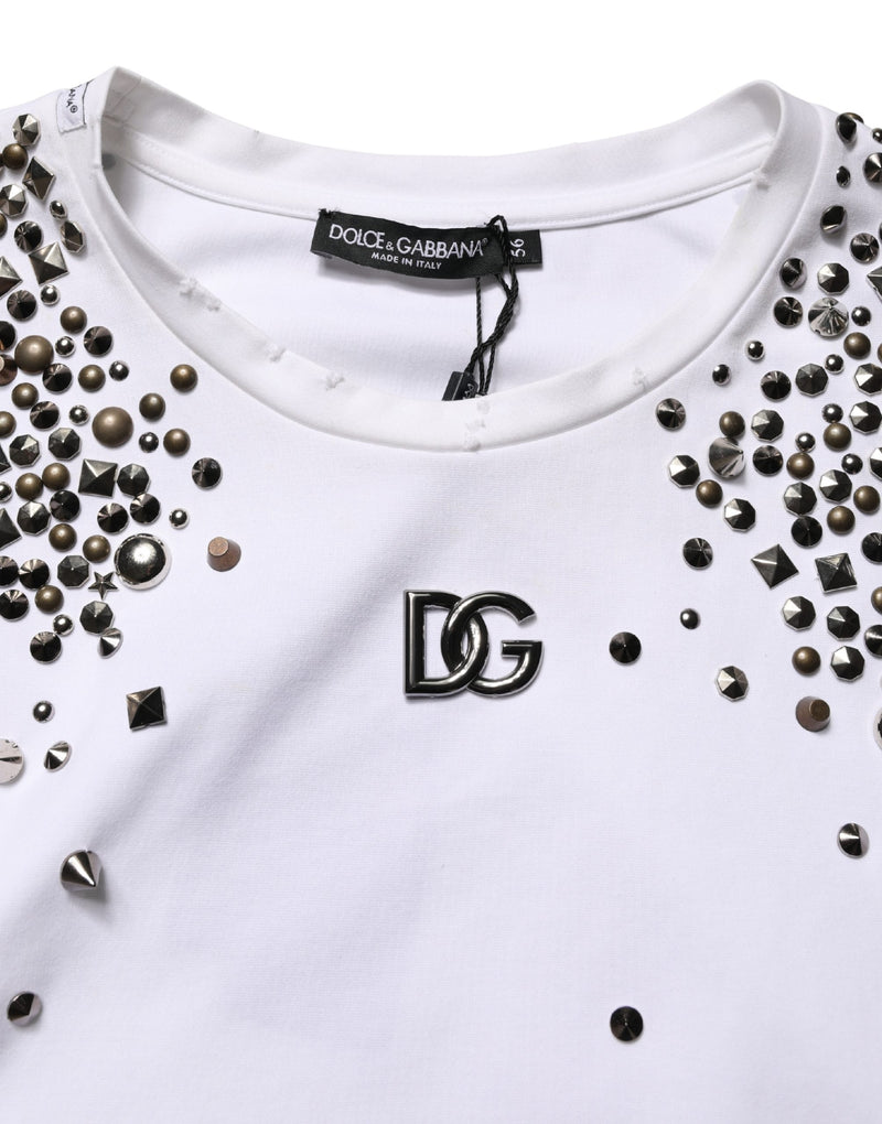 T-shirt sans manches à col rond Dolce & Gabbana blanc avec strass