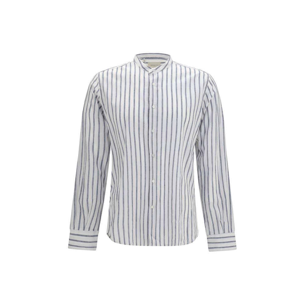 Brooksfield Blue Cotton Pattern Shirt - Slim Fit for Men