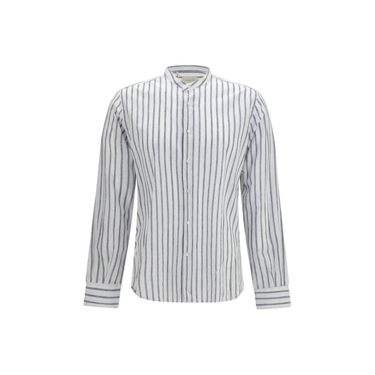 Brooksfield Blue Cotton Pattern Shirt - Slim Fit for Men