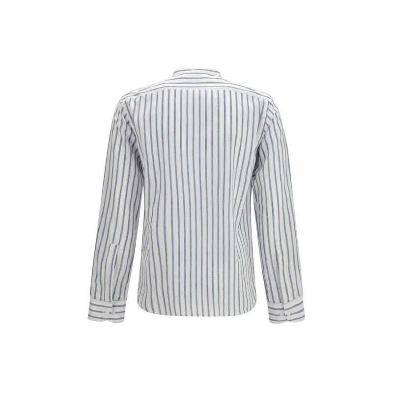 Brooksfield Blue Cotton and Linen Striped Shirt for Men