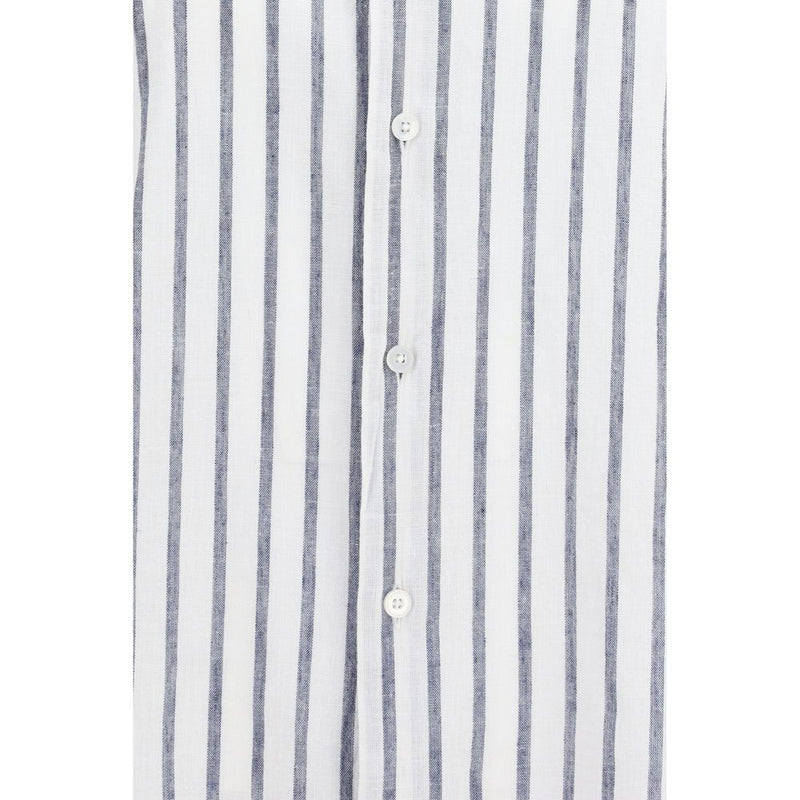 Brooksfield Blue Cotton and Linen Striped Shirt for Men