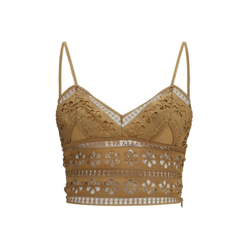 Charo Ruiz Brown Cotton Sleeveles T-Shirt