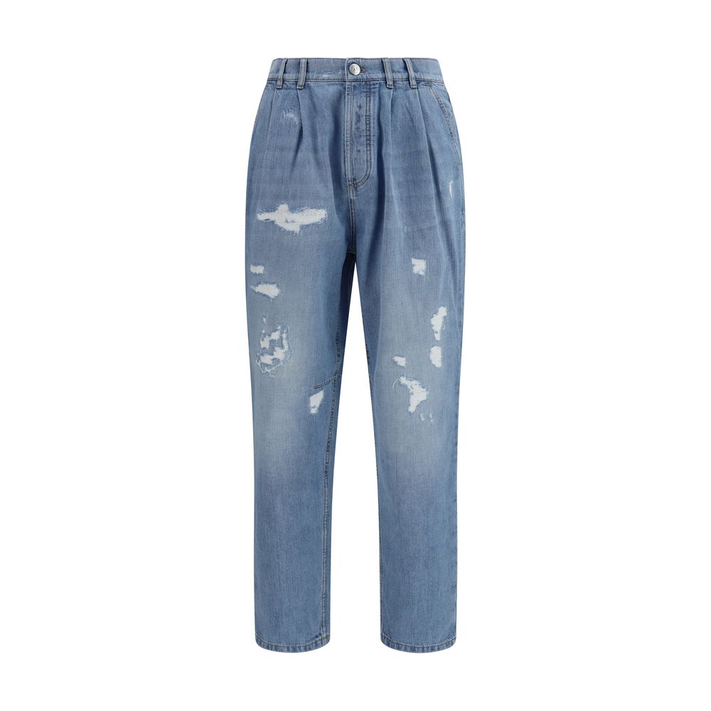 Brunello Cucinelli Blue Cotton Straight-Leg Jeans for Men