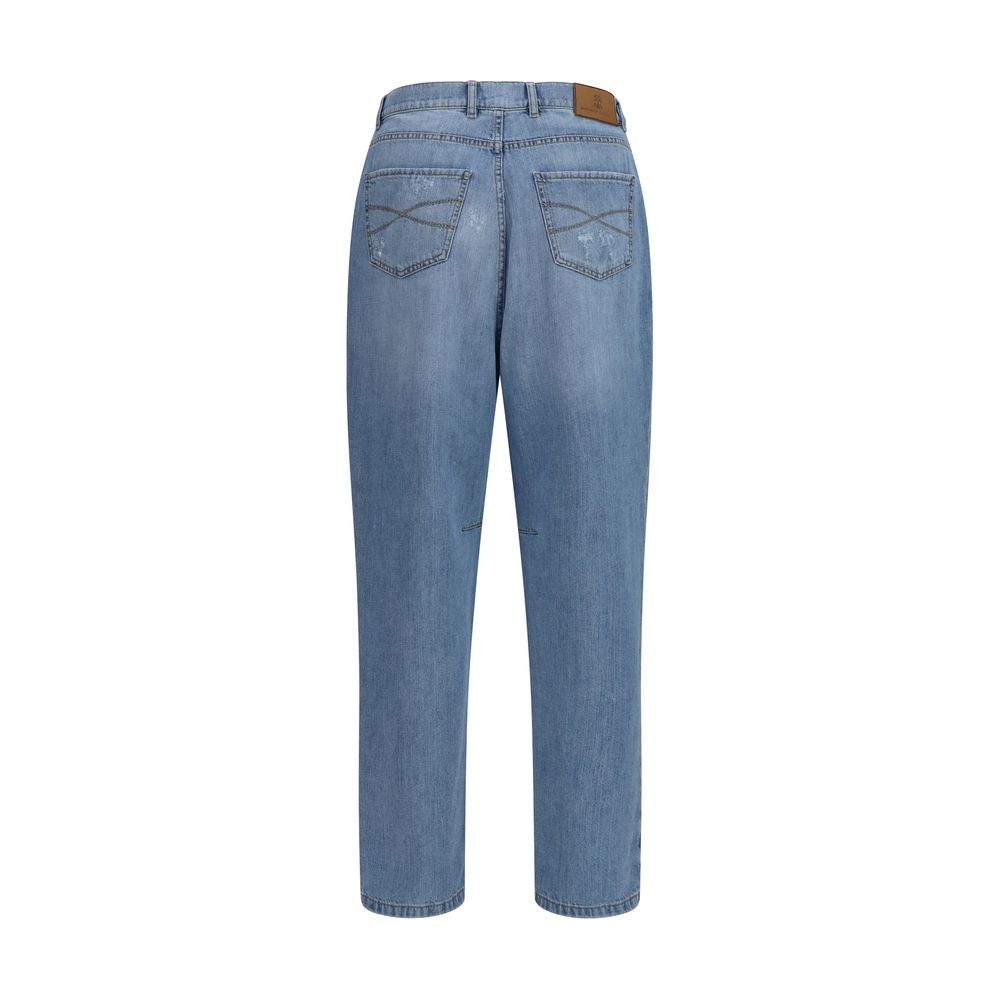 Brunello Cucinelli Blue Cotton Straight-Leg Jeans for Men