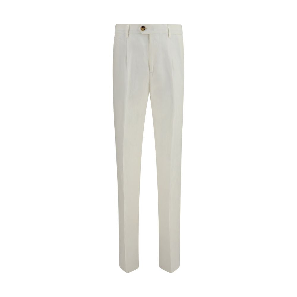 Brunello Cucinelli White Linen Casual Pants for Men
