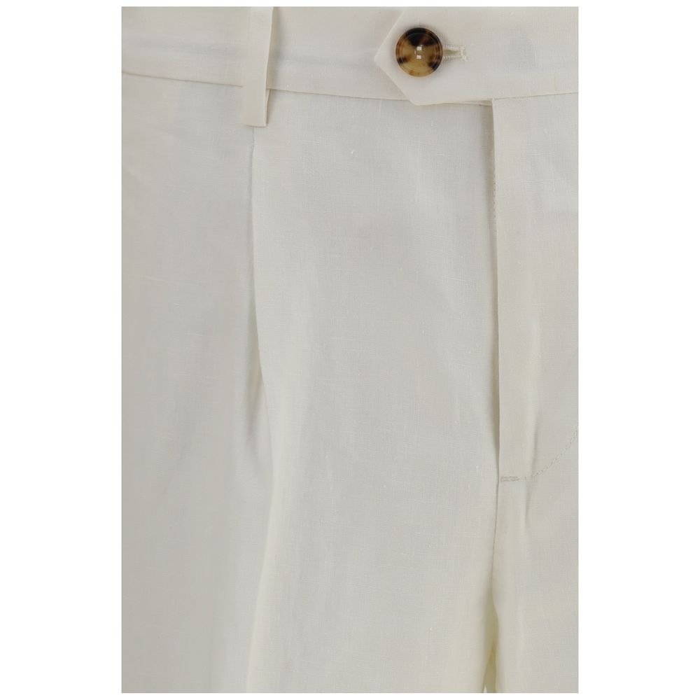 Brunello Cucinelli White Linen Casual Pants for Men