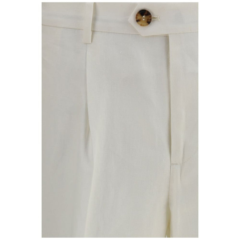 Brunello Cucinelli White Linen Casual Pants for Men